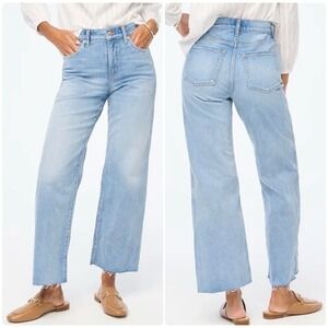 J. Crew Light Wash Slim‎ Wide Leg High Waisted Ankle Jeans Raw Hem Size 31 Tall